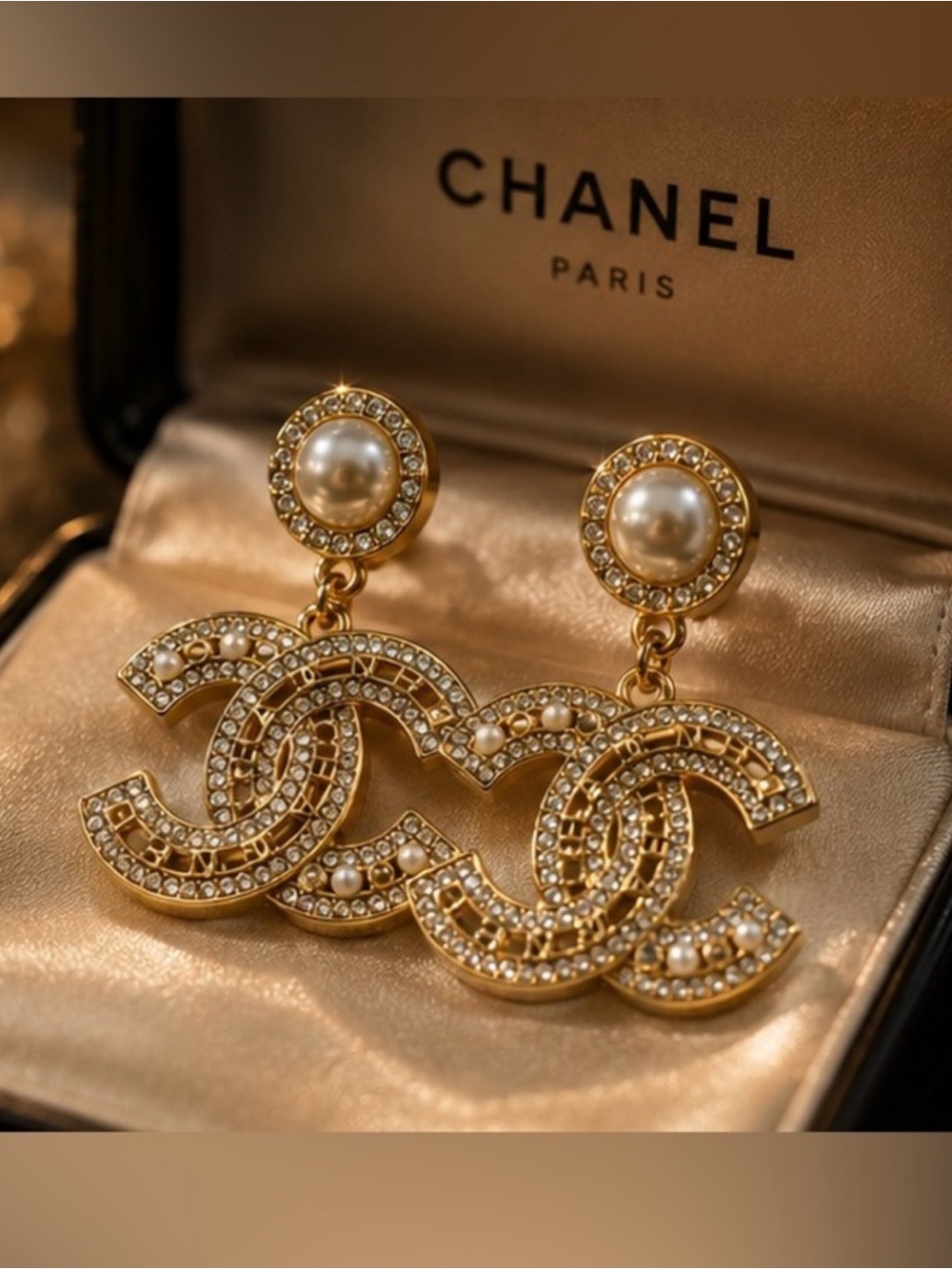 Gold-Tone Pearl & Crystal Statement Drop Earrings
